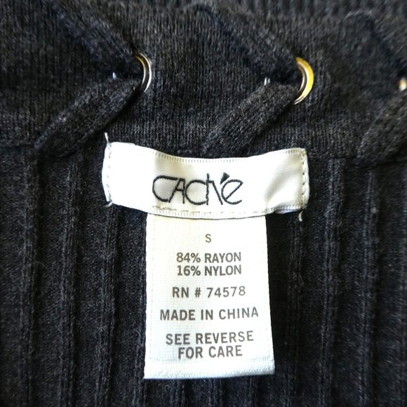 Cache Charcoal Grey Sweater Dress Lace Up Neckline Cuffs Ribbed Knit Bodycon S - Picture 5 of 6